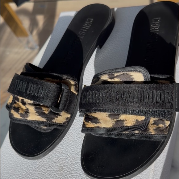 Dior Leopard Print Black Women's Sandals - Picture 1 of 4